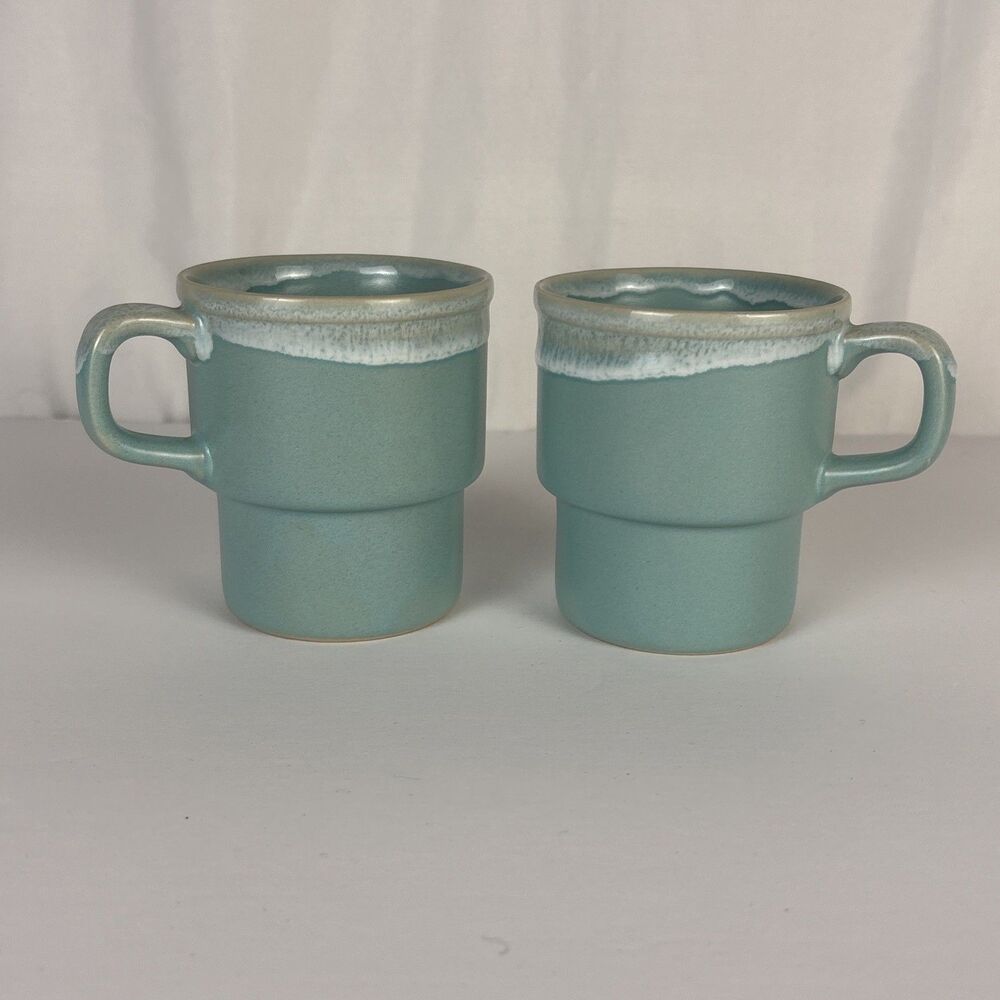 2 Light Blue Drip Glaze Stacking Mugs MCM Japan